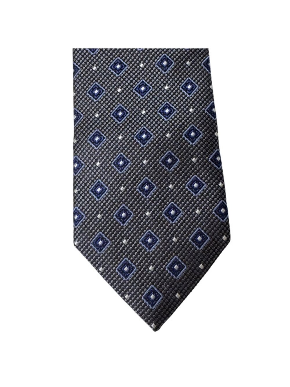 Mens Wearhouse Pronto Uomo Platinum Tie Gray & Blue Diamond Pattern Handmade 60" - Picture 8 of 10
